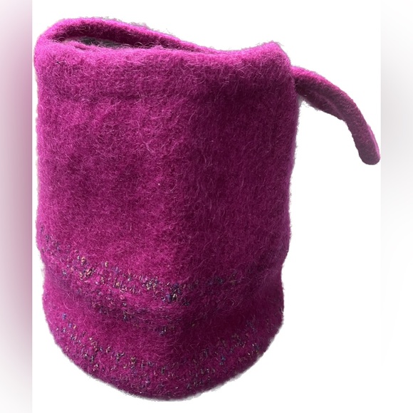 Artisan Handmade Bucket Bag Tote Purse Wool Felted fuchsia Bohemian Hobo - Picture 2 of 8